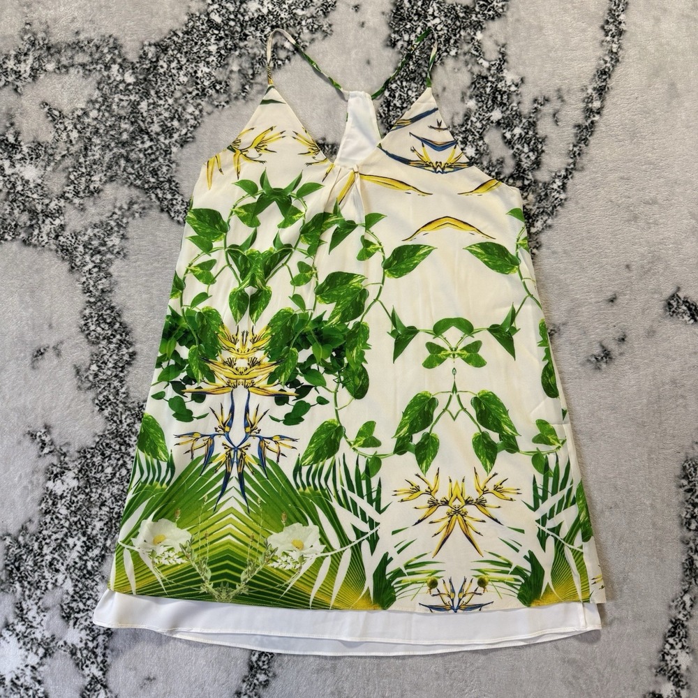 Alice+Olivia Dress Womens Size Sp Green Sunburst Palm Print Racerback Fierra
